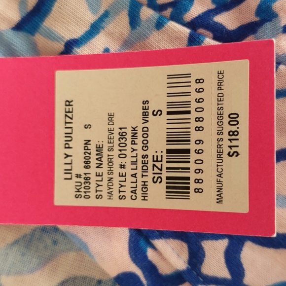 NWT Lilly Pulitzer Small Haydn Short Sleeve Dress Calla Lilly Pink High Tides - Picture 4 of 14